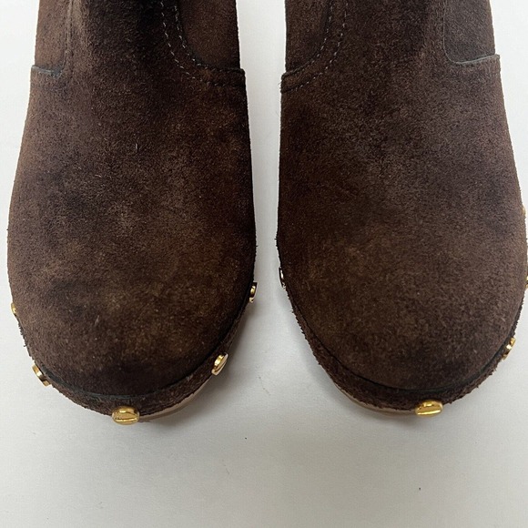 Tory Burch Ginevra Brown Suede Heeled Studded Ankle Boots Size 8M Clog - Picture 4 of 13